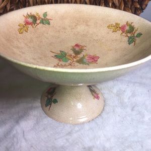 Vintage, Tea Rose Pedestal Bowl, signed